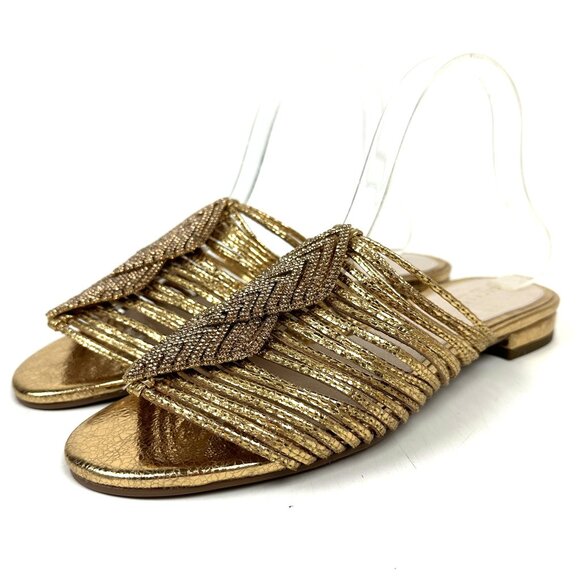 Cecilia New York Sienna Strappy Slide Sandals Gold Size 10 - Picture 1 of 8